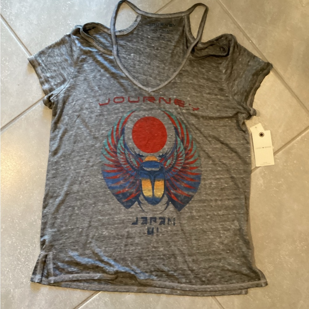 Lucky Brand Gray Graphic Tee with Red and Blue Design